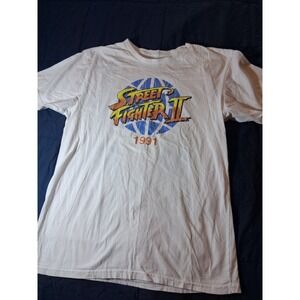 Street‎ Fighter II T-Shirt Men's Large White Graphic Double-Sided Japan